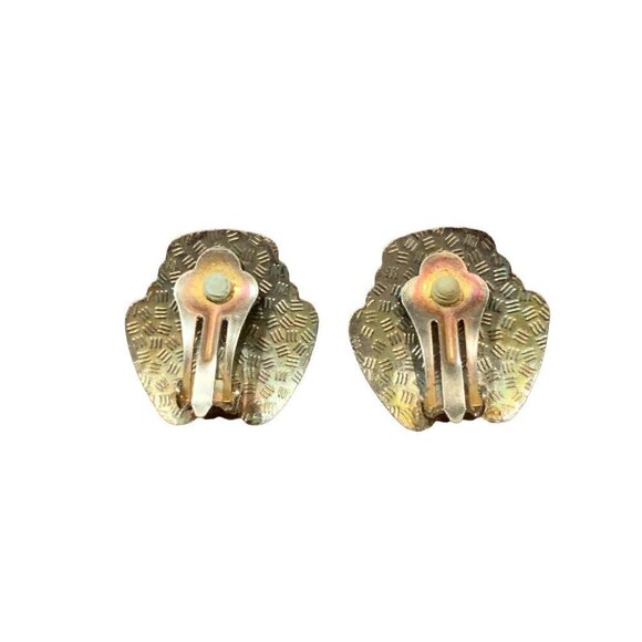 Vintage Floral Cloisonne Earrings Clip On Enamel Blue Pink Flower Butterfly - Picture 5 of 8